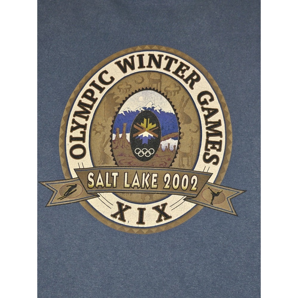 Salt Lake City Olympics Winter Games T-Shirt Men's XL Blue 2002 XIX Back Graphic